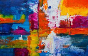 Image shows an abstract art piece with blocks of different colours 