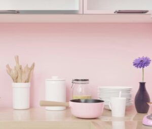 Weekly reset routine. Image shows a tidy kitchen worktop
