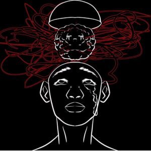 Image shows an illustration of a person looking up at their brain